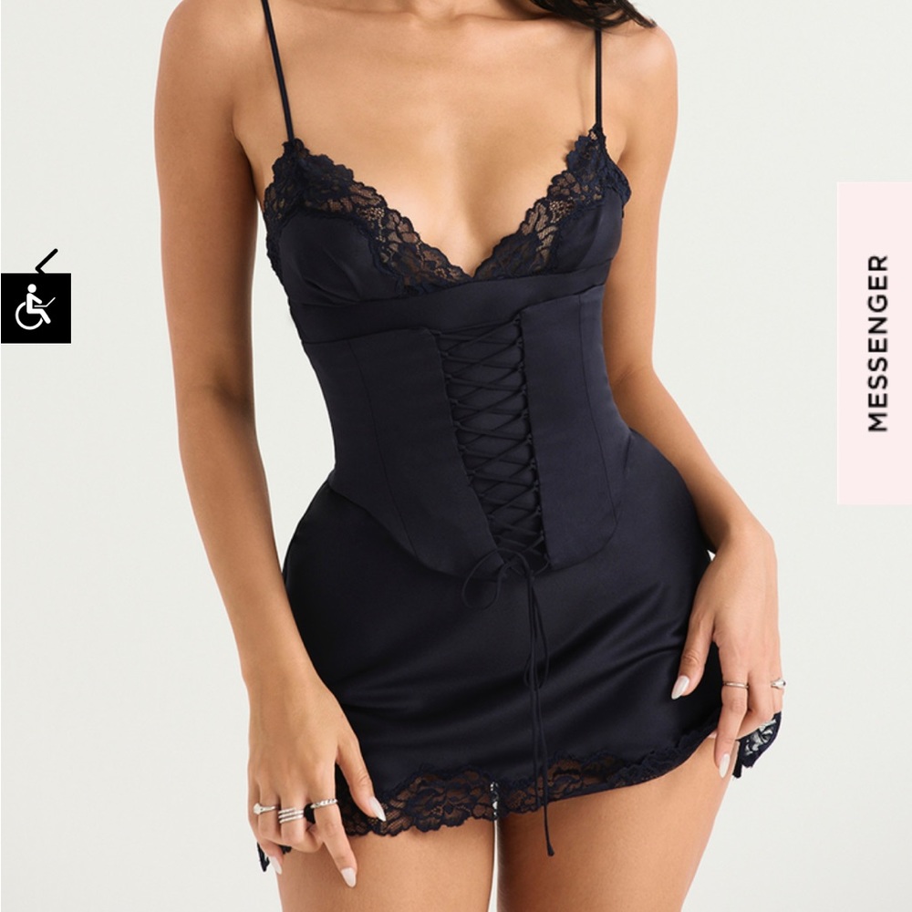 Black Satin Slip Dress With Corset